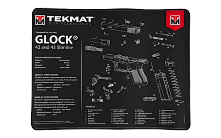 TekMat Ultra Mat  For Glock 42/43  Cleaning Mat  Thermoplastic Surface Protects Gun From Scratching  1/4" Thick  15"X20"  Tube Packaging  Black TEK-R20-GLOCK-42-43 TekMat Ultra Mat  For Glock 42/43  Cleaning Mat  Thermoplastic Surface Protects Gun From Scratching  1/4" Thick  15"X20"  Tube Packaging  Black TEK-R20-GLOCK-42-43