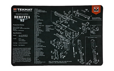 TekMat Beretta 92 Pistol Mat  11"x17"  Black  Includes Small Microfiber TekTowel  Packed in Tube TEK-R17-BER92