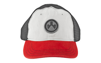 Magpul Industries Icon Patch Garment Washed Trucker Hat  Stone/Black/Red  One Size Fits Most MAG1105-110