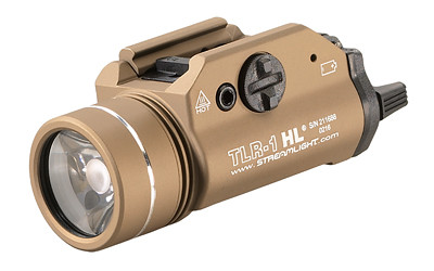 Streamlight TLR-1 HL  High Lumen Rail Mounted Tactical Light  Pistol and Picatinny  Flat Dark Earth  C4 LED 1000 Lumens With Strobe  2x CR123 Batteries 69266