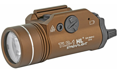 Streamlight TLR-1 HL  High Lumen Rail Mounted Tactical Light  Pistol and Picatinny  FDE Brown  C4 LED 1000 Lumens With Strobe  2x CR123 Batteries 69267