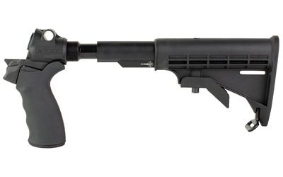 Mesa Tactical LEO Recoil Stock Kit  Stock  Black  Features a lowered stock elevation allowing the use of iron sights or even the bead sight.  Includes LEO Stock Adapter  Standard A2 Collapsible Stock  and Hogue Grip  Mossberg 500  590 92650