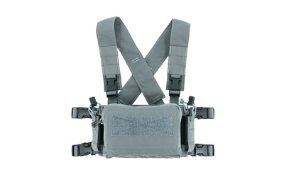 Haley Strategic Partners D3CRM Micro  Chest Rig  Nylon Construction  Gray  Includes (1) Large Open Pouch  (2) Pistol MagazinePouches  (1) Pouch & X-Harness D3CRM-1-1-GRY
