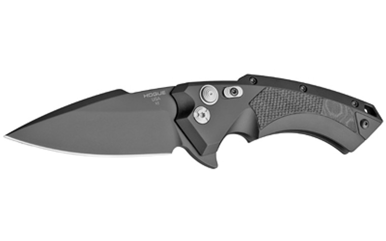 Hogue X5 Flipper  Folding Knife  CPM-154  Plain Edge  Spear Point Blade with Flipper  4"  Black Cerakote Blade  Black Anodized Aluminum Frame with Black G-Mascus Inserts 34559