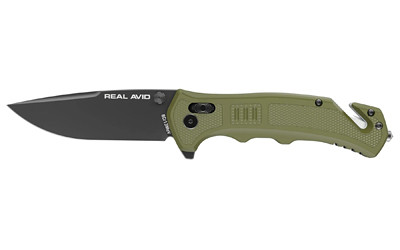 Real Avid RAV-4  Folding Knife  Plain Edge  Matte Finish  Black and Green  Glass Filled Nylon Handle  3.25" Blade Length  7.75" Overall Length  Axis Lock  Stainless Steel AVRAV4