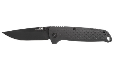 SOG Knives & Tools Adventurer  Folding Knife  3 Drop Point Straight Edge  Glass Reinforced Nylon Handle  Cryo 5CR15MOV Steel  Titanium Nitride Finish  Black SOG-13-11-01-43