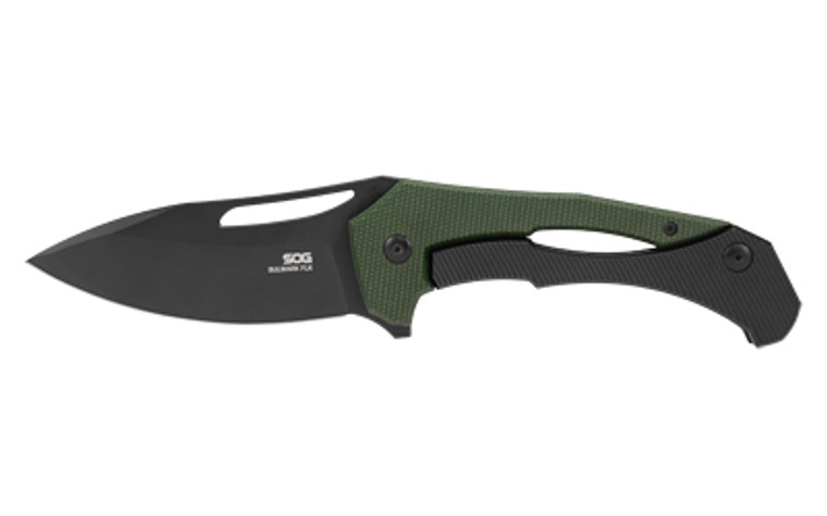 SOG Knives & Tools Bulwark FL  Folding Knife  3" Drop Point Straight Edge  Micarta Handle Olive Drab Green  PVD Finish  D2 Constru tion SOG-14-24-02-57 SOG Knives & Tools Bulwark FL  Folding Knife  3" Drop Point Straight Edge  Micarta Handle Olive Drab Green  PVD Finish  D2 Constru tion SOG-14-24-02-57