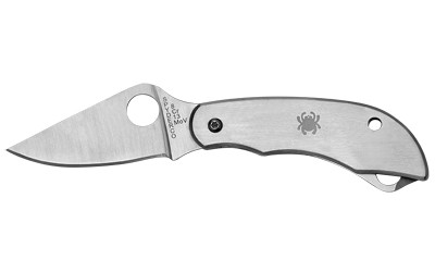 Spyderco ClipiTool  2" Folding Knife  8Cr13MoV  Plain  Bottle Opener & Screwdriver  Circle Thumb Hole/Pocket Clip  Stainless  Box C175P