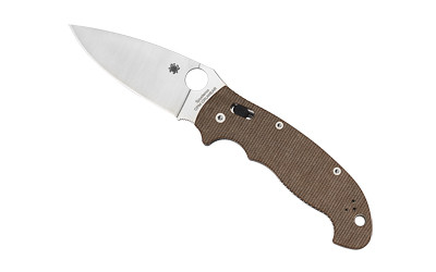 Spyderco MANIX 2 XL  Folding Knife  Plain Edge  Brown Canvas Micarta Handle  Satin Finish  Silver  3.85" Blade  CPM CRU-WEAR Steel C95MPCW2