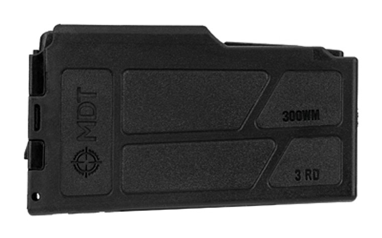MDT Magazine  300 Winchester Magnum  3 Rounds  Fits Long Action 3.850" AICS Pattern  Polymer Construction  Black 106256-BLK