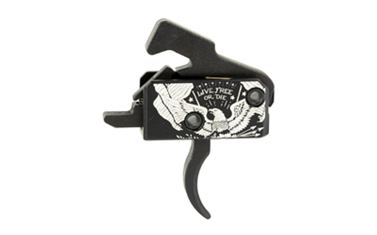 Rise Armament Super Sporting Trigger  Live Free or Die  Curved Trigger  Anodized Finish  Black and White  Includes Anti-Walk Pins RA-140-LFOD-AWP Rise Armament Super Sporting Trigger  Live Free or Die  Curved Trigger  Anodized Finish  Black and White  Includes Anti-Walk Pins RA-140-LFOD-AWP