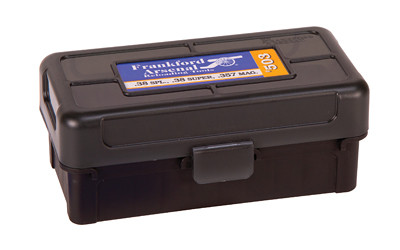 Frankford Arsenal Hinge-Top Ammo Box  503  50 Rounds  Fits 38 Special  357 Magnum and 38 Super  Smoke Gray  Plastic 1083784
