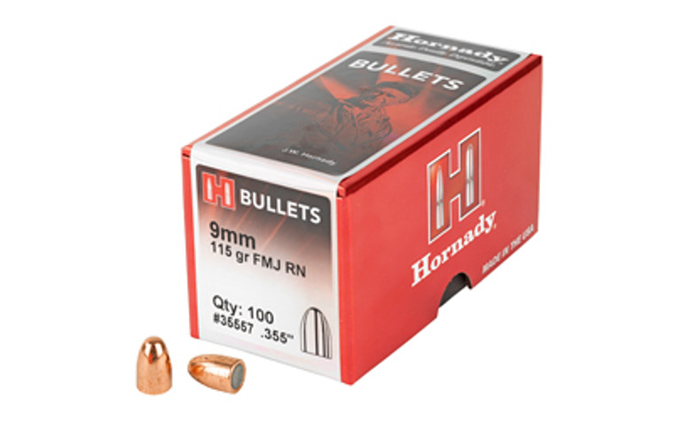 Hornady FMJ-RN  .355 Diameter  9MM  115 Grain  Round Nose  100 Count 35557 Hornady FMJ-RN  .355 Diameter  9MM  115 Grain  Round Nose  100 Count 35557