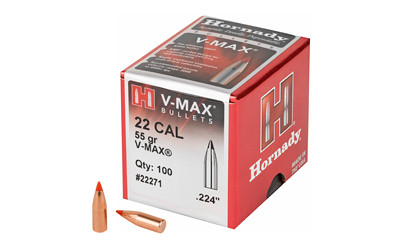 Hornady V-Max  .224 Diameter  22 Caliber  55 Grain  Ballistic Tip  100 Count 22271