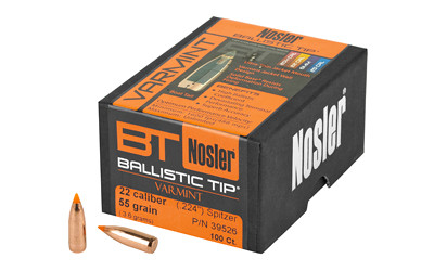 Nosler Ballistic Tip  .224 Diameter  22 Caliber  55 Grain  Spitzer  100 Count 39526