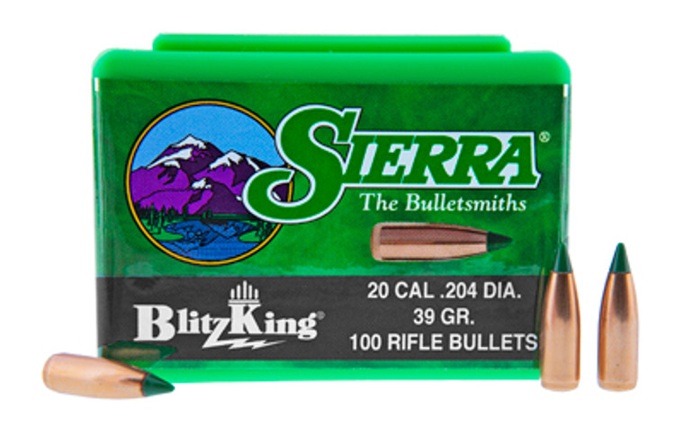 Sierra Bullets BlitzKing  .204 Diameter  20 Caliber  39 Grain  Ballistic Tip  100 Count 1039 Sierra Bullets BlitzKing  .204 Diameter  20 Caliber  39 Grain  Ballistic Tip  100 Count 1039