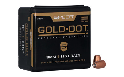 Speer Ammunition Gold Dot  .355 Diameter  9MM  115 Grain  Hollow Point  100 Count 3994