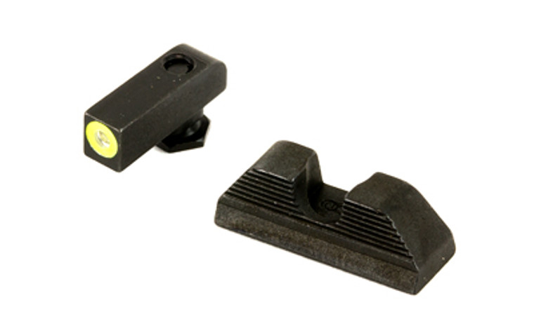 AmeriGlo UC  Sight  Fits Glock 42 and 43  Green Tritium Lime Green Lumi Outline  Front Black Serrated  Round Notch Rear GL-352