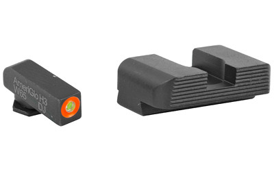 AmeriGlo Protector  Night Sight Set  For Glock 17/19/22/23/24/26/27/33/34/35/37/38/39  Front/Rear  Green Tritium Orange Outline Front  Black Serrated Rear GL-433