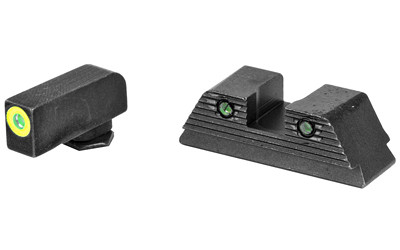 AmeriGlo Trooper  Sight  Fits Glock 17 19 19X 26 45 Gen5  Green Tritium LumiLime Outline Front  Green Tritium Black Serrated Rear  Front/Rear GL-821