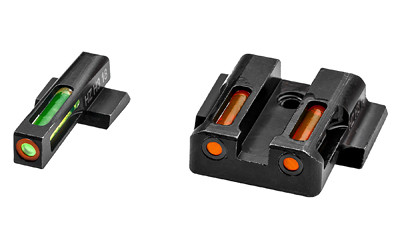 Hi-Viz LiteWave H3 Tritium/Litepipe Night Sights  Fits M&P Shield 9MM  40S&W and 45 Calibers  Green Front w/White Front Ring  Orange Rear MPSN421