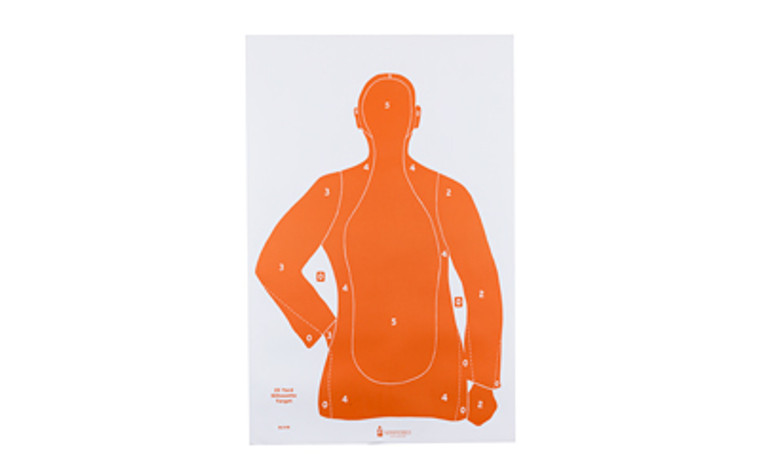 Action Target Action Target  B-21E  Orange Qualification Paper Target  25 Yard Silhouette  23"x35"  100 Per Box B-21EORANGE-100