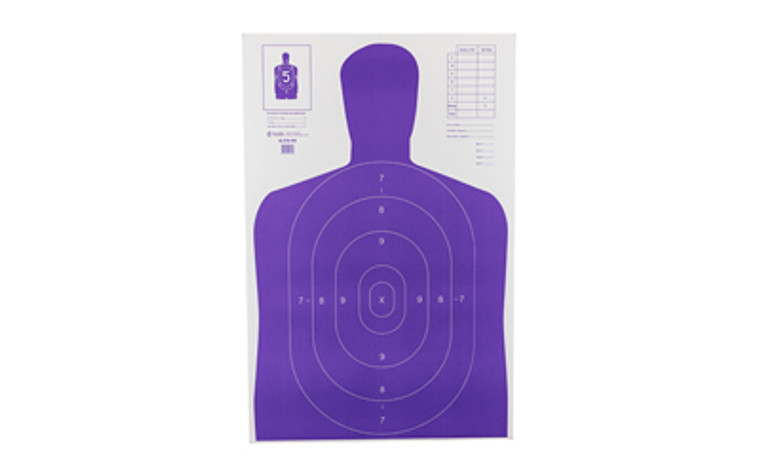 Action Target b-27E High Visibility Target  Fluorescent Purple  Silhouette Cut Off Below Ring 7  23"x35"  100 Per Box B-27E-PR-100