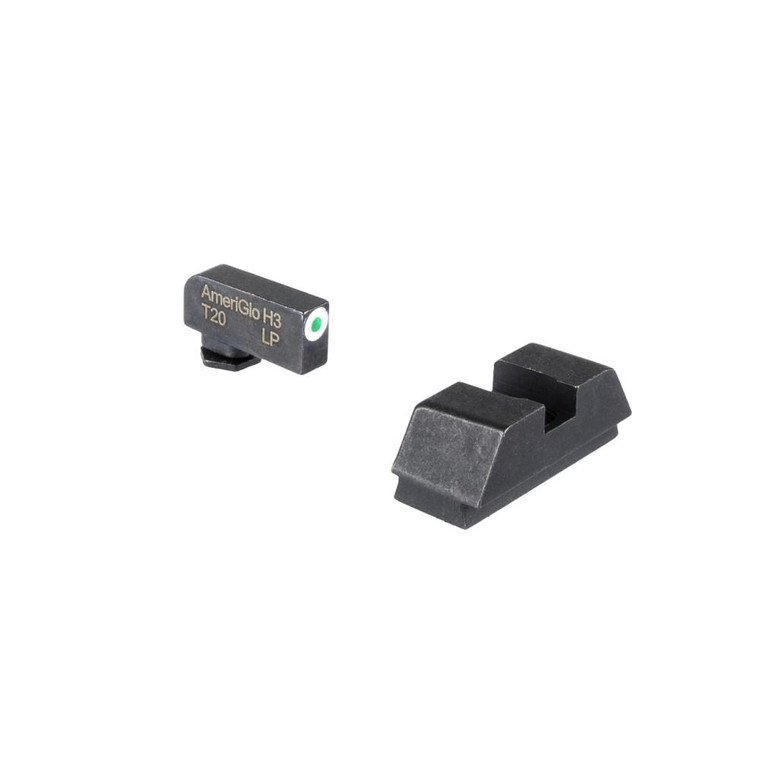 Ameriglo Optics Compatible Tritium Handgun Sight Set for Glock Flat Black .295? Rear 1L Tall Green with White .220? Front - GL-480