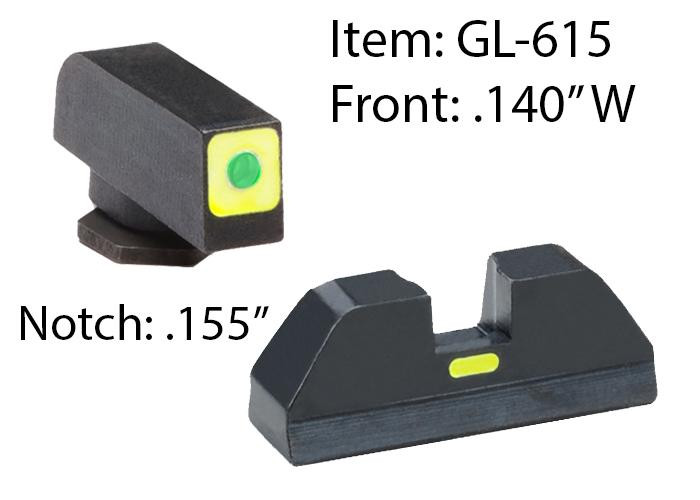 Ameriglo Glock CAP Sight Set For Glock 20 21 29 30 31 32 36 40 41 - Green Tritium Lime Green Lumisquare Outline Front/Rear - GL-615