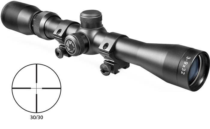 Barska Plinker-22 Rifle Scope with 3/8" Rings - 3-9x32mm 30/30 Reticle 36-13' FOV 3.5" ER Matte - AC10380