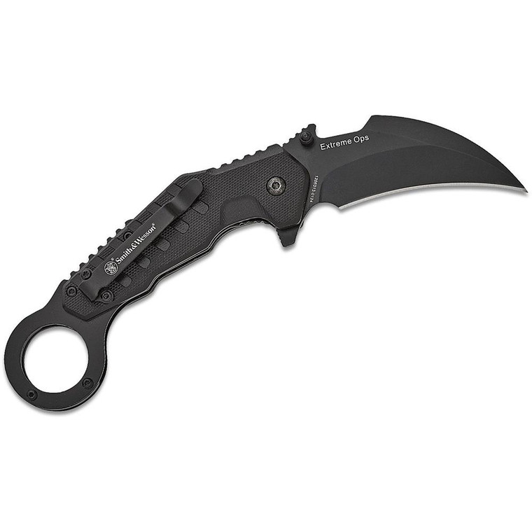 Smith & Wesson Extreme Ops Karambit Assisted Folding Knife 3" Hawkbill Blade Black Box - 1208411