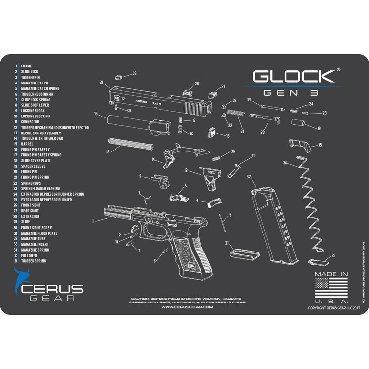 Cerus Gear 12x17 Glock Gen3 Schematic ProMat - Gray - HM-GLK-G3-SCH-GRY