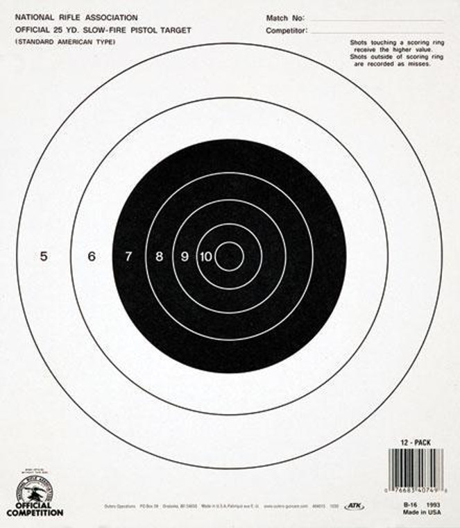 Champion Official NRA Targets B-16 25 yd. Slow Fire 12/Pack - 40749