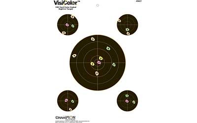 Champion VisiColor High-Visibility Paper Targets 8" Bull w/4 extra Bulls 10/Pack - 45827