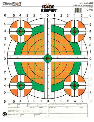 Champion Scorekeeper Targets Fluorescent Orange & Green Bull - 100 yd. Rifle Sight-In 100/Pack - 45731