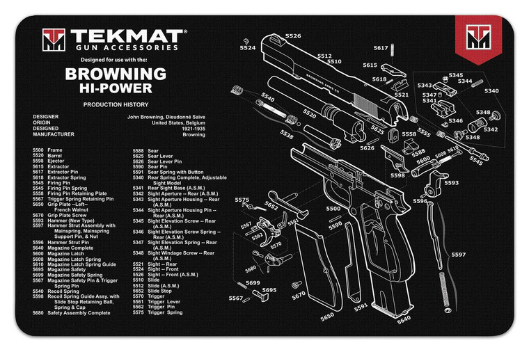 TekMat 11x17 Gun Cleaning Mat- Browning Hi Power - TEK-R17-BROWNING-HP