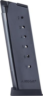 Mec-Gar 1911 Officer Handgun Magazine with Plastic Removable Buttplate & Follower .45 ACP HT Blued 7 rds High Cap - MGCO4507BPF