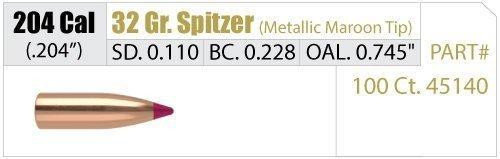 Nosler Ballistic Tip Lead Free Varmint Bullets .20 cal .204" 32 gr SPTFB-BTLF 100/ct - 45140