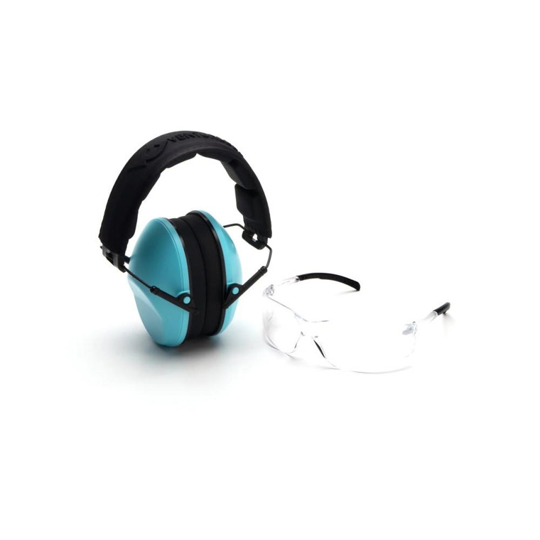Pyramex Low-Profile Combo Kit Clear Shooting Glasses and Passive Earmuff 24dB Powder Blue - VGCOMBO410 Pyramex Low-Profile Combo Kit Clear Shooting Glasses and Passive Earmuff 24dB Powder Blue - VGCOMBO410