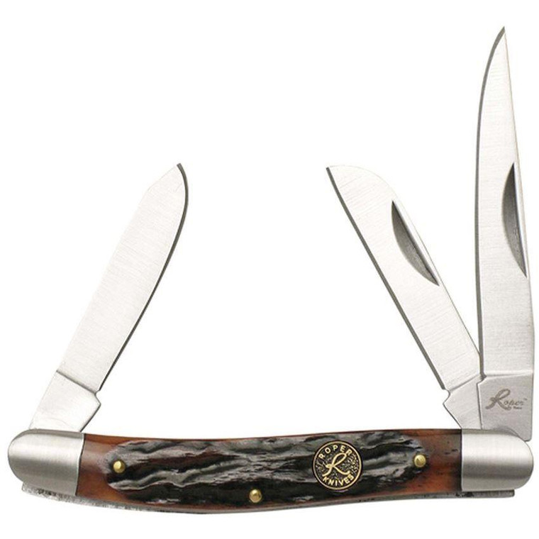 Roper Knives Stockman Chaparral Series Pocket Knife 3 Blades 2-1/2" Brown Bone - RP0001CBB