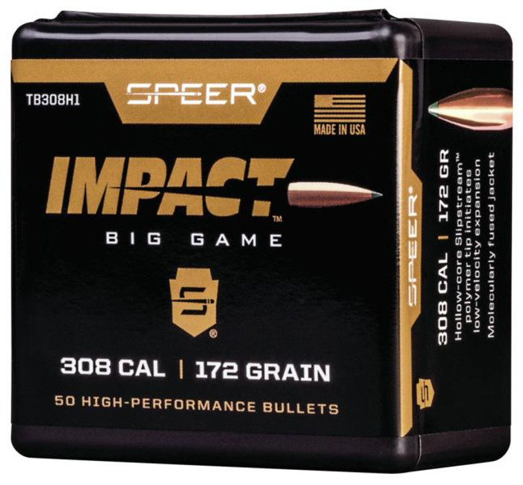 Speer Impact Big Game Rifle Bullets .308 Win 172gr TIPPED PLATED CB 50/ct - TB308H1 Speer Impact Big Game Rifle Bullets .308 Win 172gr TIPPED PLATED CB 50/ct - TB308H1