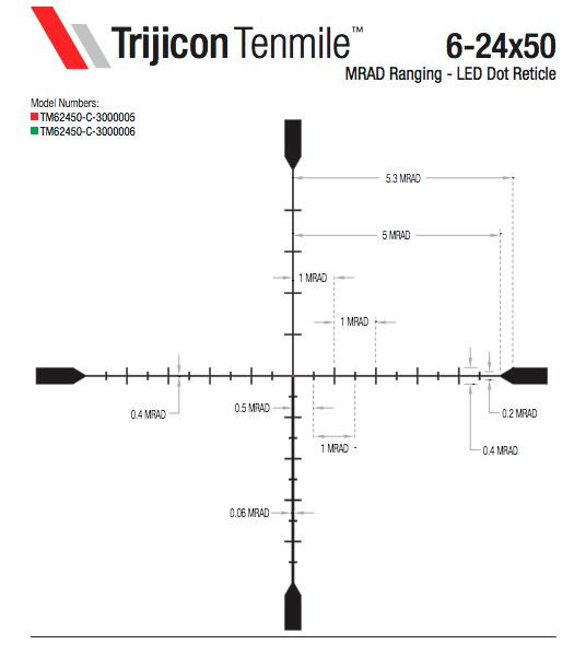 Trijicon Tenmile Rifle Scope 6-24x50 30mm SFP w/Red LED Dot MRAD Ranging / Sunshade - TM62450-C-3000005