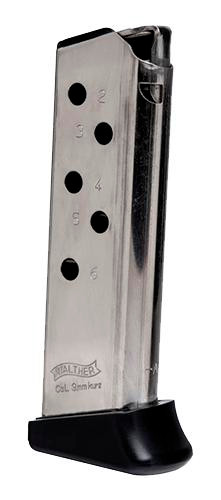 Walther PPK Magazine w/Finger Rest .380 ACP Nickel 6/rd - 2246010