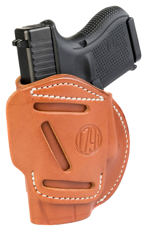 1791 Gunleather 4WH3CBRR 4Way  IWBOWB Size 03 Classic Brown Leather Belt Clip Compatible wGlock 26Ruger LC9SW MP Shield 2.0 940 Right Hand - 4WH3CBRR