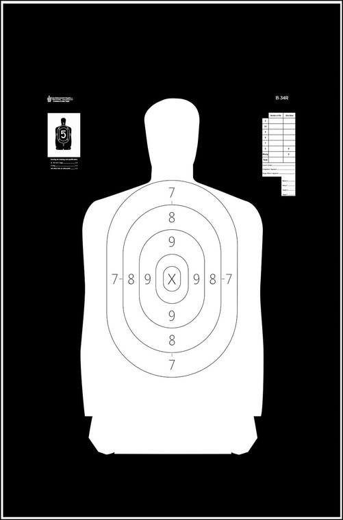 Action Target B34R100 Qualification Reverse Silhouette Paper Hanging 25 yds 17.50 x 23 BlackWhite 100 Per Box - B34R100