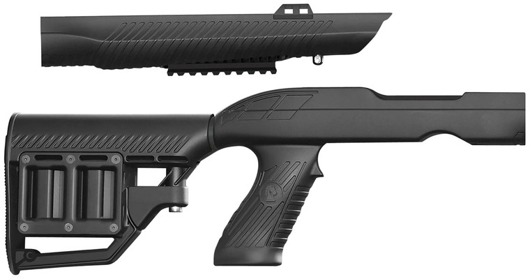 ADAPTIVE TACTICAL AT02020 TacHammer RM4 Black Synthetic Adjustable Stock with Magazine Compartments Stowaway Accessory Rail Fits Ruger 1022 Takedown Factory Tapered Barrel - AT02020