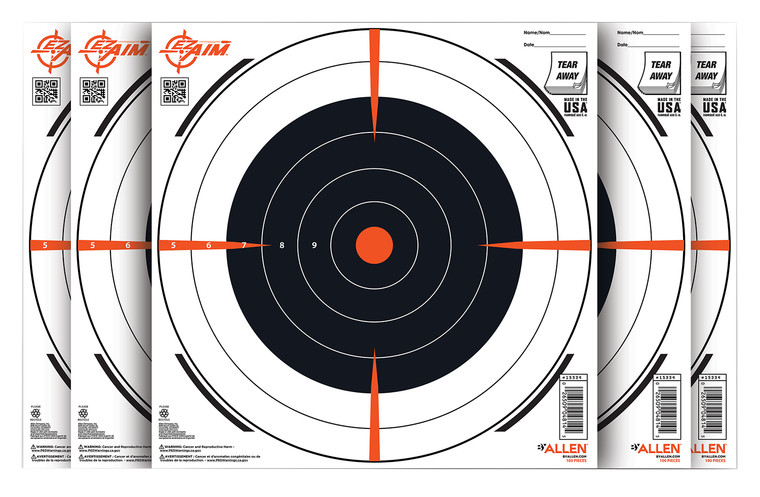 EZAim 15334100 Shooting Target  Bullseye Paper Hanging 12 x 12 BlackWhite 100 Per Pack - 15334100