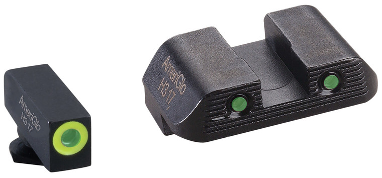 AmeriGlo GL822 Trooper Sight Set for Glock  Green Tritium LumiGreen Outline Front SightGreen Tritium Black Outline Rear Sight - GL822