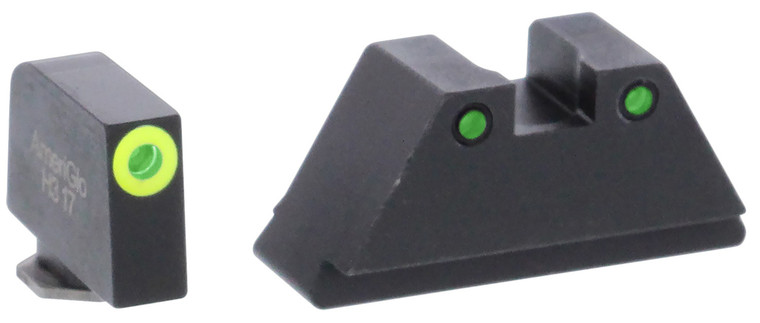 AmeriGlo GL252 Optic Compatible Sight Set for Glock  XL Tall Green Tritium LumiGreen Outline Front SightGreen Tritium Black Outline Rear Sight - GL252