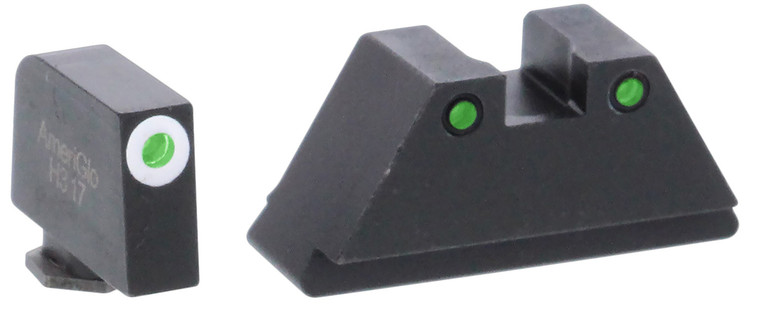 AmeriGlo GL152 Optic Compatible Sight Set for Glock  XL Tall Green Tritium White Outline Front SightGreen Tritium Black Outline Rear Sight - GL152
